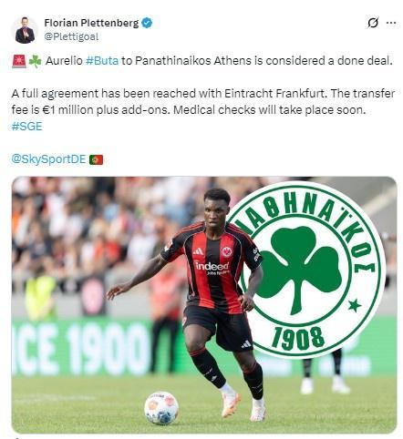 記者：布塔將加盟雅典帕納辛奈科斯，體檢在即。